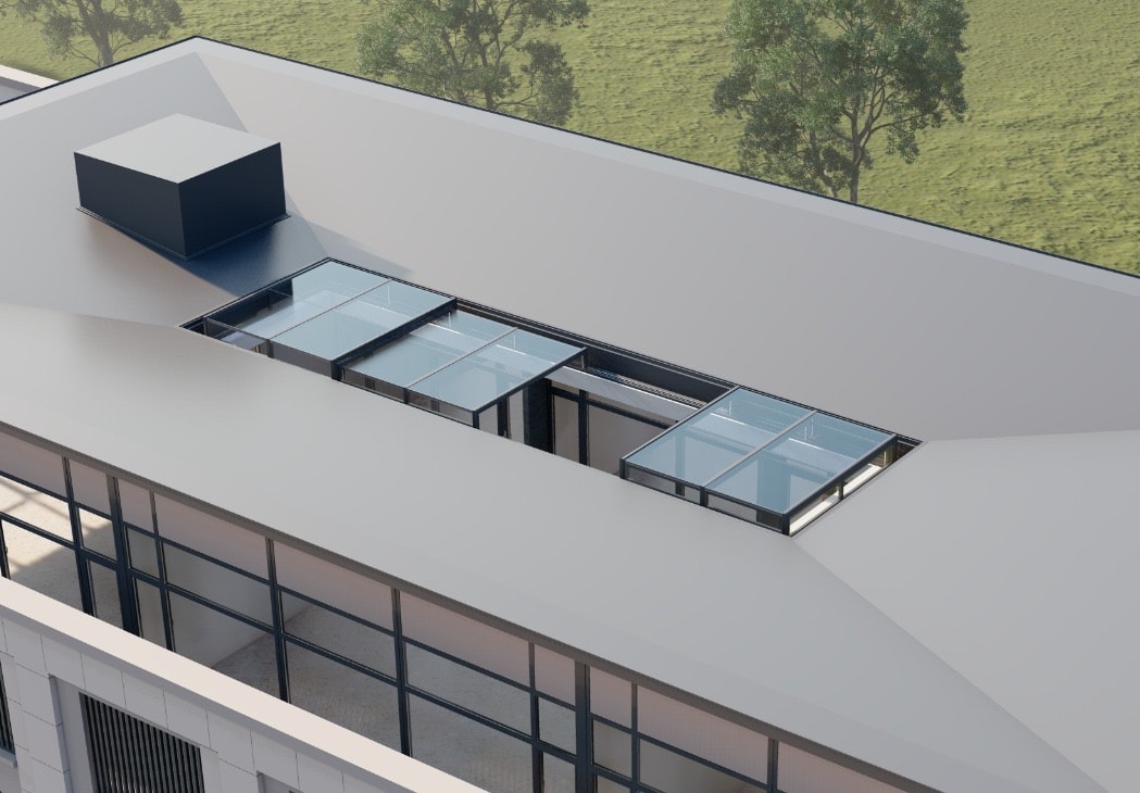 Flat roof skylight glazing on a residential home